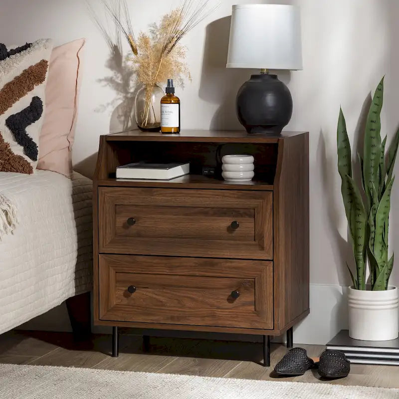 Table de chevet moderne à 2 tiroirs avec port USB