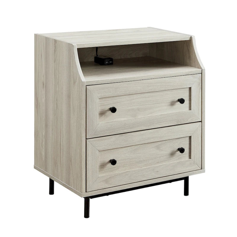 Table de chevet moderne à 2 tiroirs avec port USB