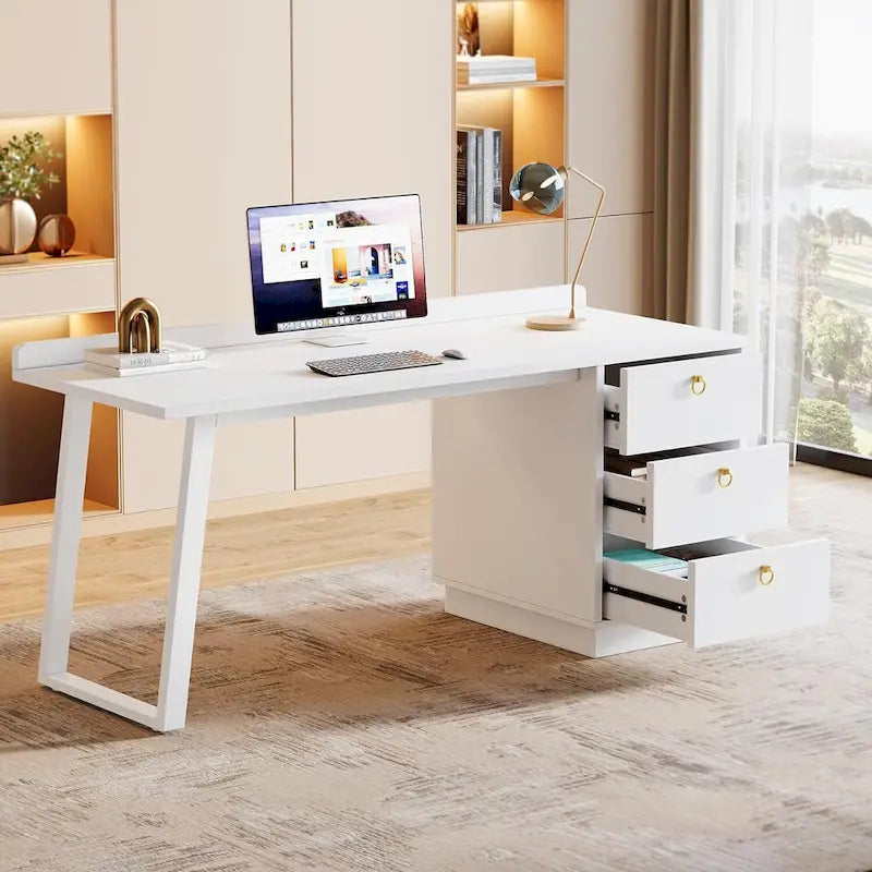 Bureau d'ordinateur avec 3 tiroirs, bureau de 140 cm pour bureau à domicile