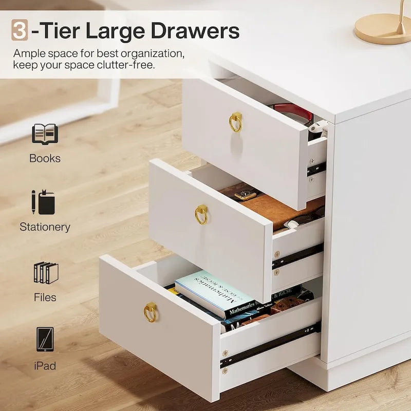 Bureau d'ordinateur avec 3 tiroirs, bureau de 140 cm pour bureau à domicile