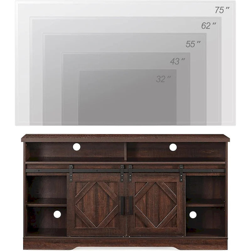 Meuble TV avec 2 portes coulissantes de style grange – Convient aux téléviseurs jusqu'à 70 pouces