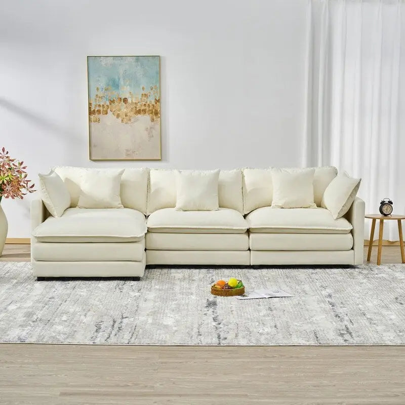 Canapé trois places en chenille de 280 cm avec pouf