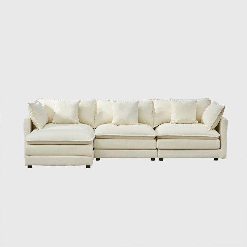 Canapé trois places en chenille de 280 cm avec pouf