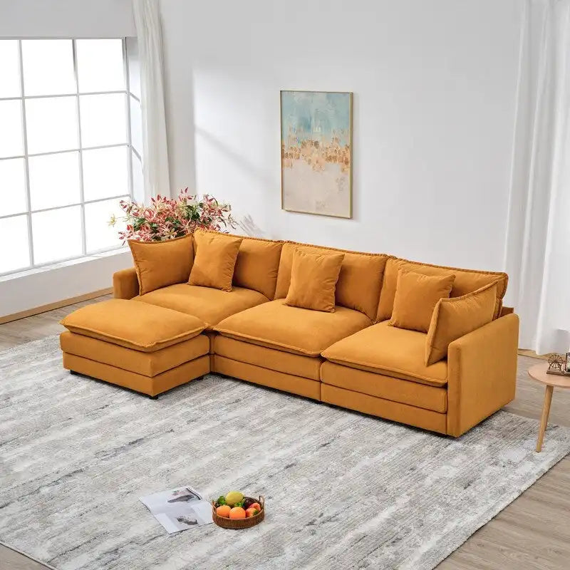 Canapé trois places en chenille de 280 cm avec pouf