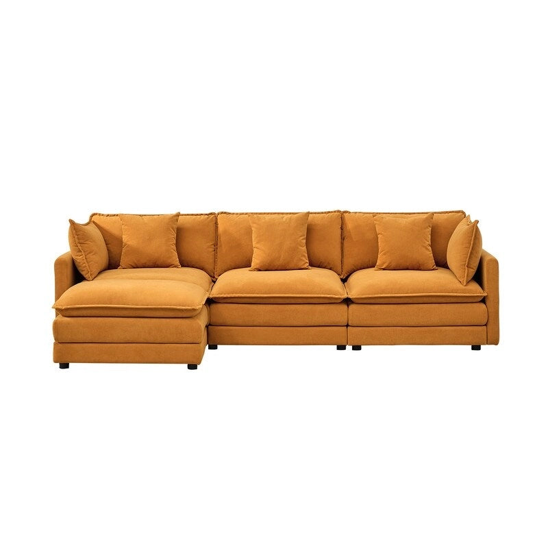 Canapé trois places en chenille de 280 cm avec pouf