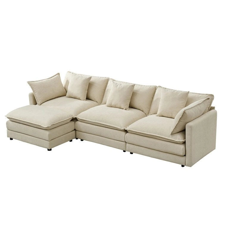 Canapé trois places en chenille de 280 cm avec pouf