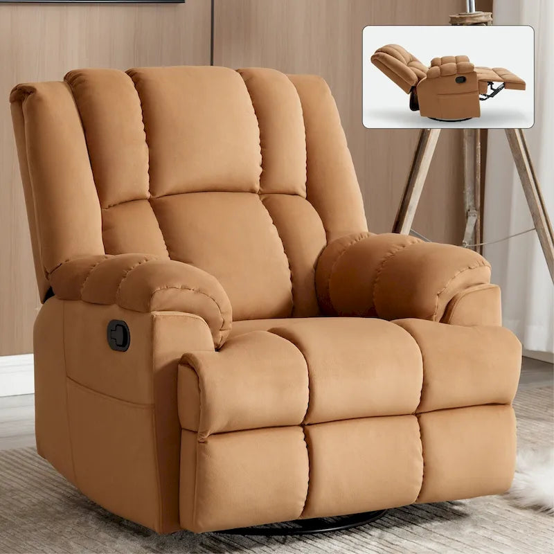 Fauteuil inclinable pivotant et basculant à 360° en tissu avec accoudoirs rembourrés et dossier à coussin
