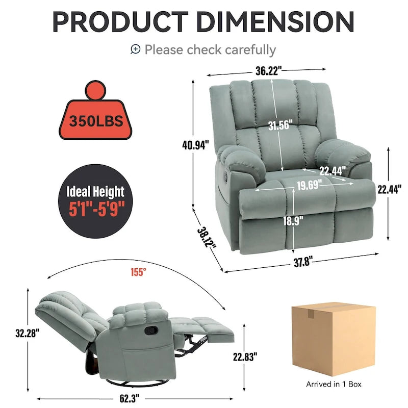 Fauteuil inclinable pivotant et basculant à 360° en tissu avec accoudoirs rembourrés et dossier à coussin
