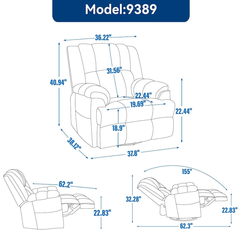 Fauteuil inclinable pivotant et basculant à 360° en tissu avec accoudoirs rembourrés et dossier à coussin