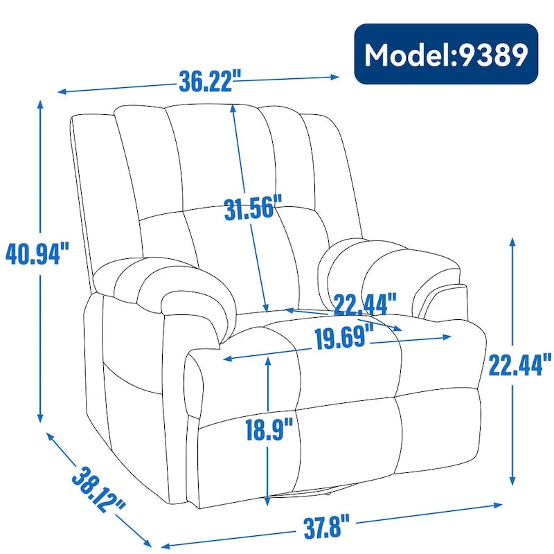Fauteuil inclinable pivotant et basculant à 360° en tissu avec accoudoirs rembourrés et dossier à coussin