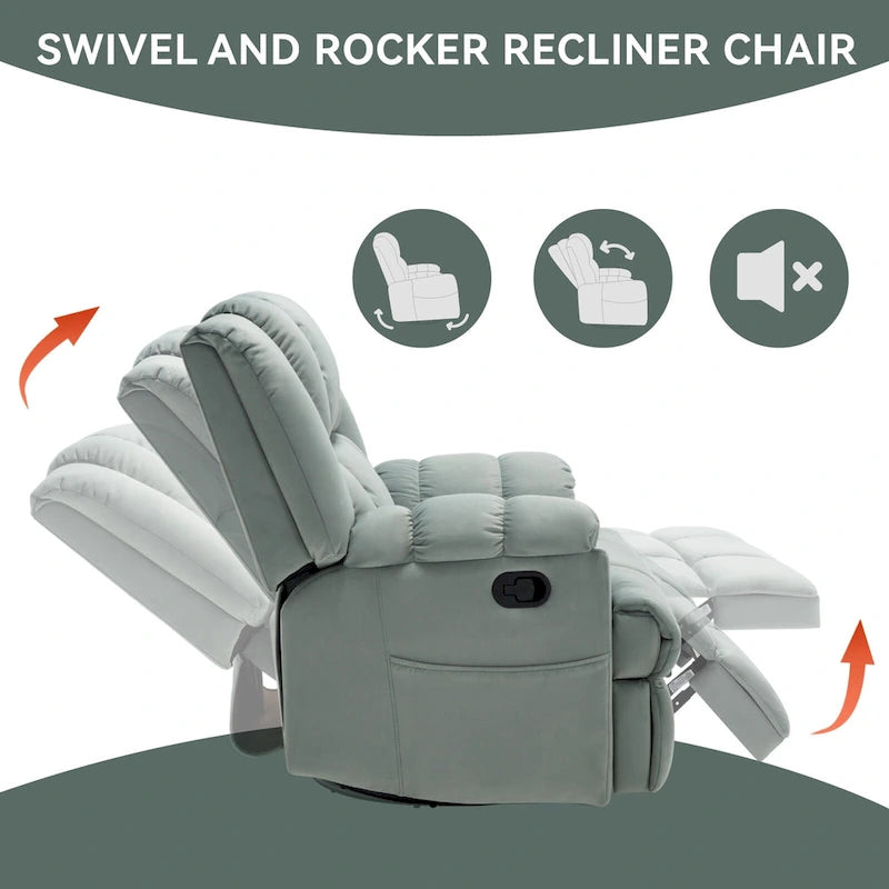 Fauteuil inclinable pivotant et basculant à 360° en tissu avec accoudoirs rembourrés et dossier à coussin