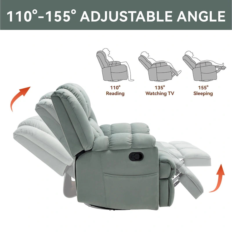 Fauteuil inclinable pivotant et basculant à 360° en tissu avec accoudoirs rembourrés et dossier à coussin