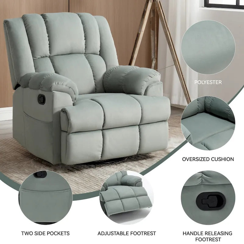 Fauteuil inclinable pivotant et basculant à 360° en tissu avec accoudoirs rembourrés et dossier à coussin