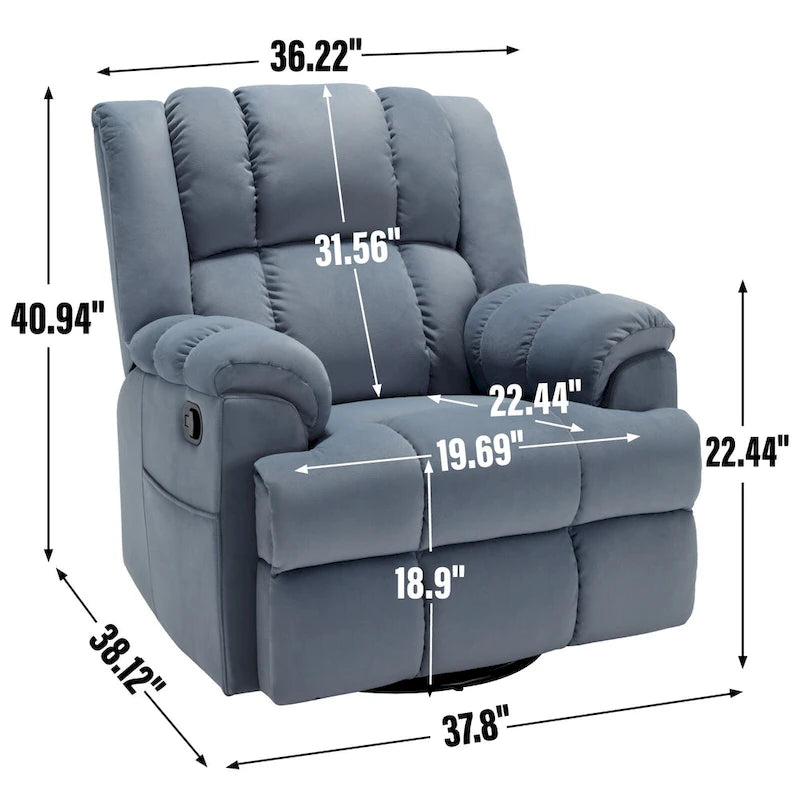 Fauteuil inclinable pivotant et basculant à 360° en tissu avec accoudoirs rembourrés et dossier à coussin
