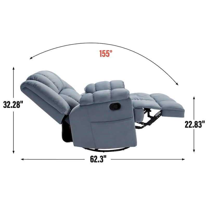 Fauteuil inclinable pivotant et basculant à 360° en tissu avec accoudoirs rembourrés et dossier à coussin