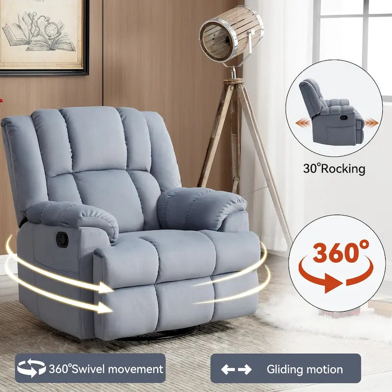 Fauteuil inclinable pivotant et basculant à 360° en tissu avec accoudoirs rembourrés et dossier à coussin