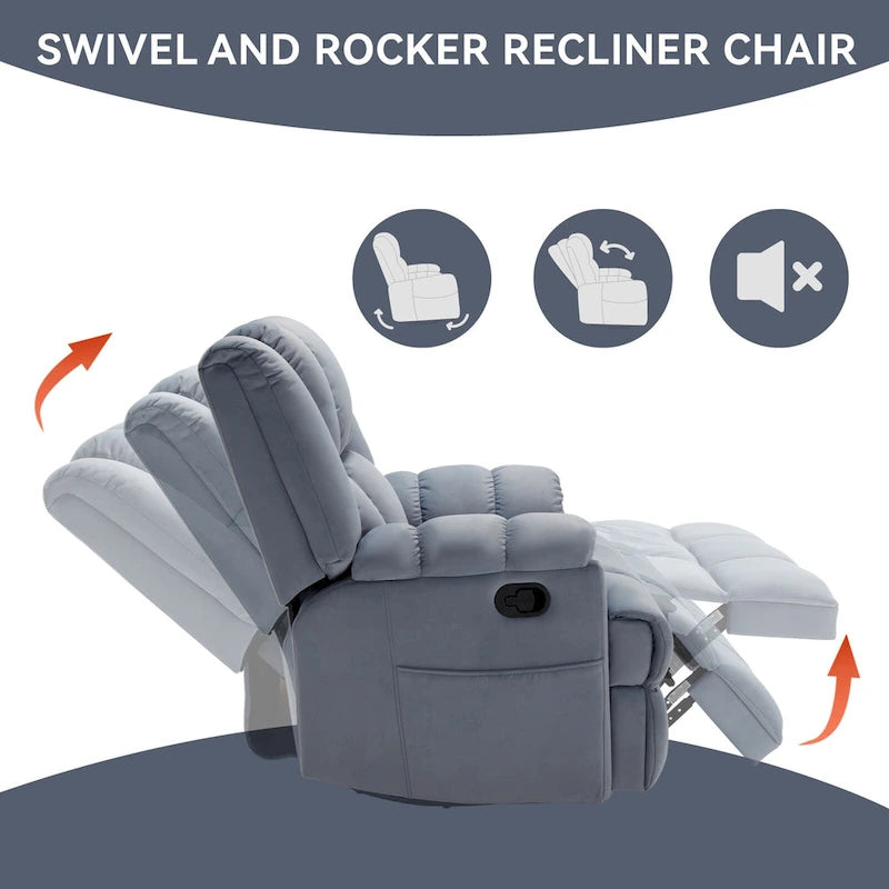 Fauteuil inclinable pivotant et basculant à 360° en tissu avec accoudoirs rembourrés et dossier à coussin