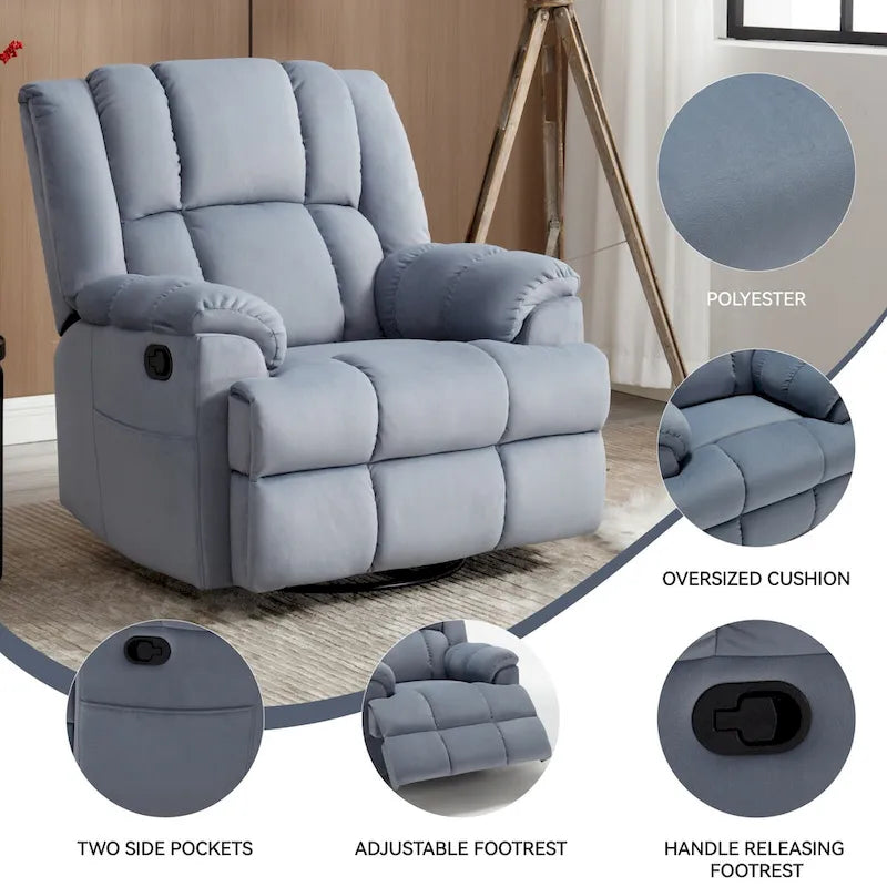Fauteuil inclinable pivotant et basculant à 360° en tissu avec accoudoirs rembourrés et dossier à coussin