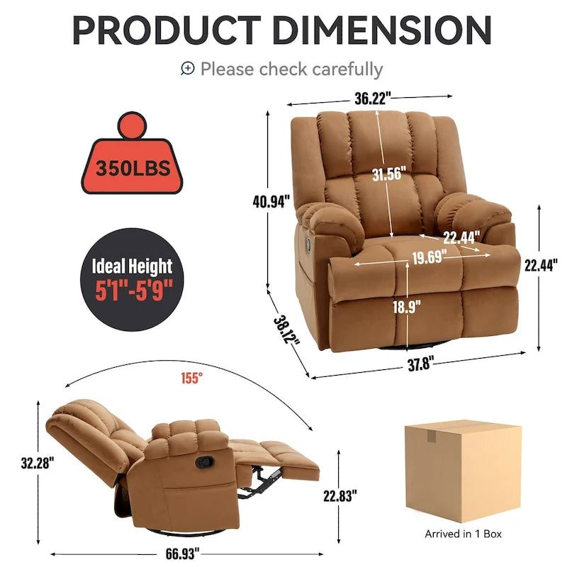 Fauteuil inclinable pivotant et basculant à 360° en tissu avec accoudoirs rembourrés et dossier à coussin