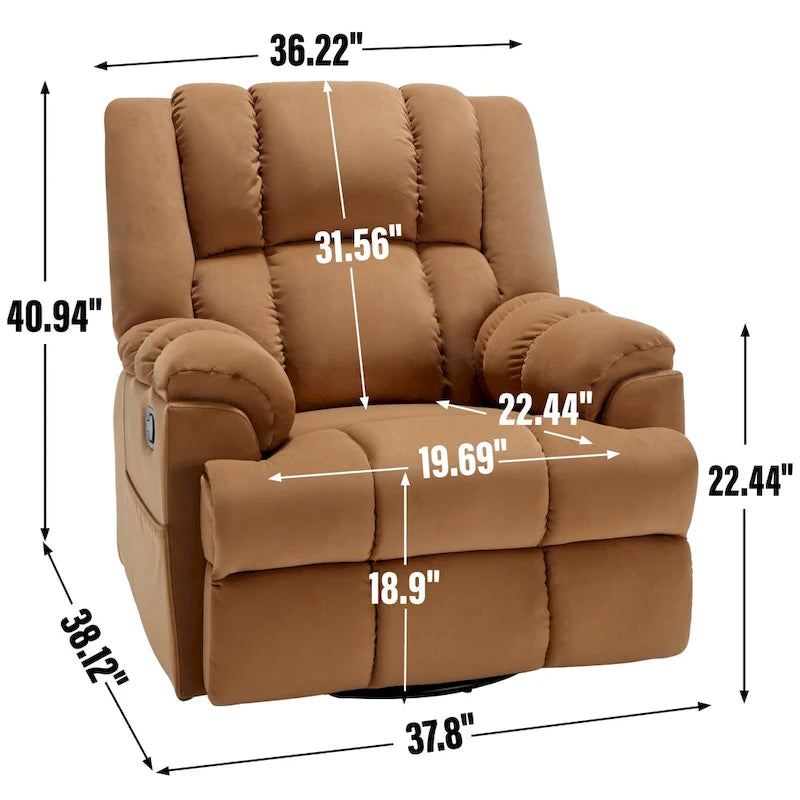 Fauteuil inclinable pivotant et basculant à 360° en tissu avec accoudoirs rembourrés et dossier à coussin
