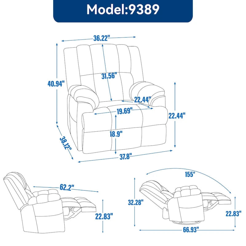 Fauteuil inclinable pivotant et basculant à 360° en tissu avec accoudoirs rembourrés et dossier à coussin