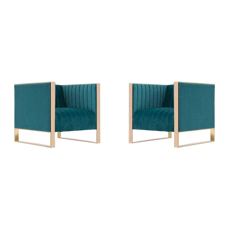 Fauteuil d'appoint en velours Trillium à cadre doré (lot de 2)