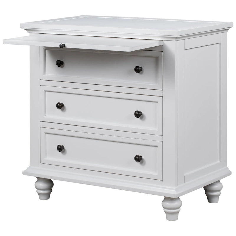 Table de chevet en bois à 3 tiroirs avec tablette coulissante