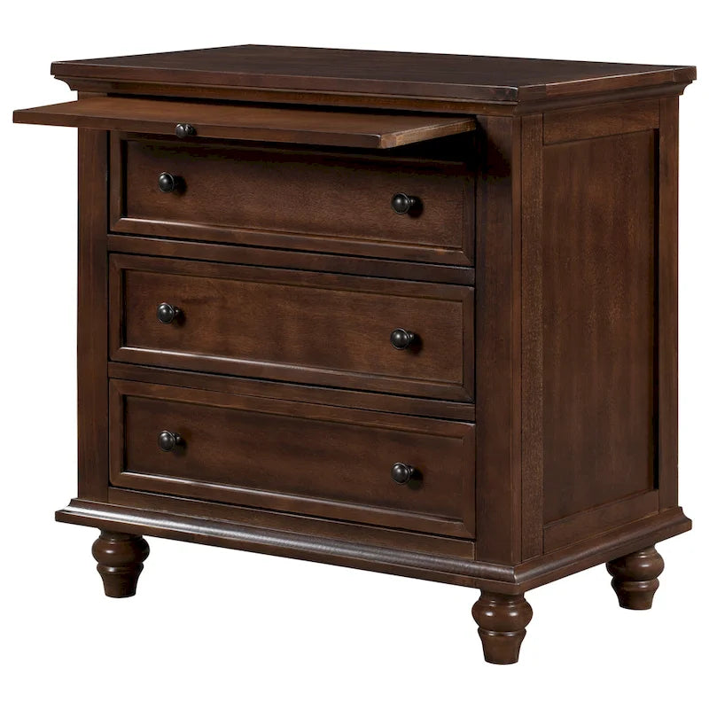 Table de chevet en bois à 3 tiroirs avec tablette coulissante
