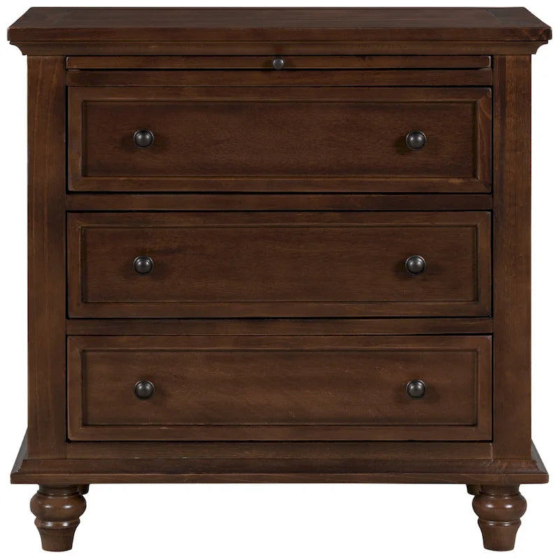 Table de chevet en bois à 3 tiroirs avec tablette coulissante