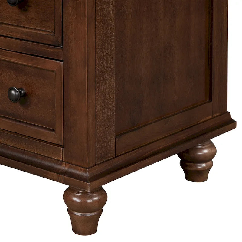 Table de chevet en bois à 3 tiroirs avec tablette coulissante