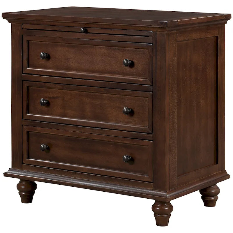 Table de chevet en bois à 3 tiroirs avec tablette coulissante