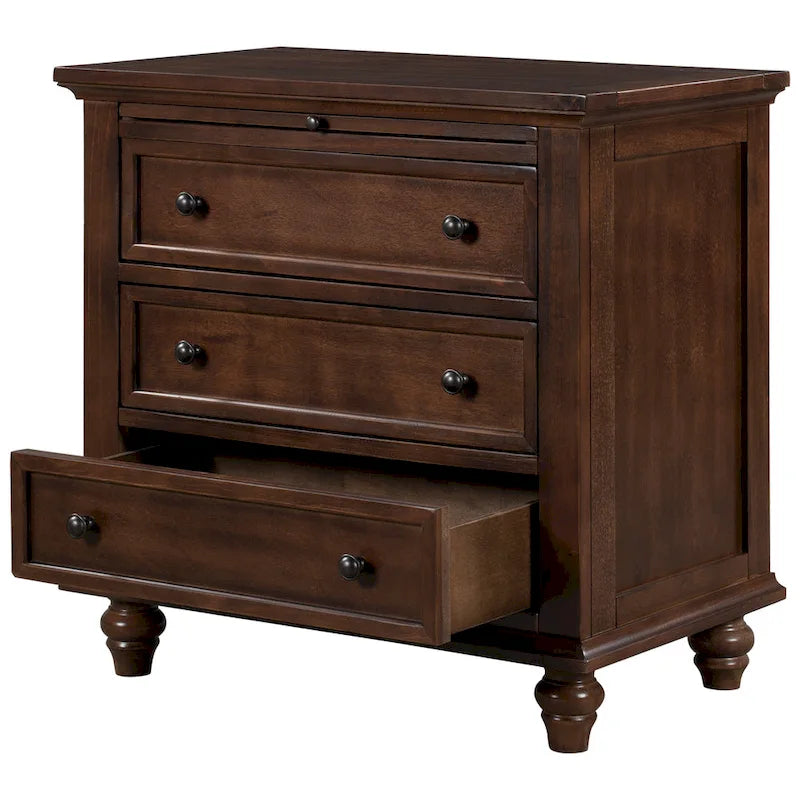 Table de chevet en bois à 3 tiroirs avec tablette coulissante