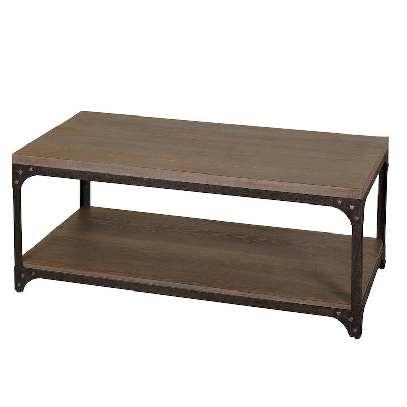 Table basse industrielle vintage avec étagère ouverte