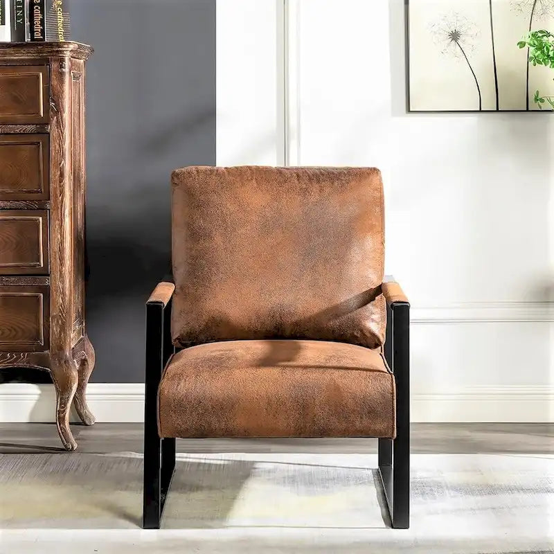 Fauteuil d'appoint rembourré Mid-Century Modern avec accoudoirs en métal