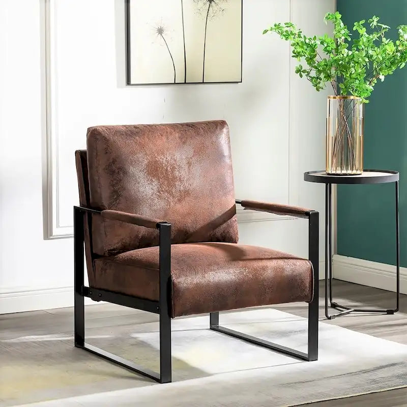 Fauteuil d'appoint rembourré Mid-Century Modern avec accoudoirs en métal
