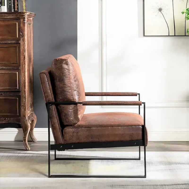Fauteuil d'appoint rembourré Mid-Century Modern avec accoudoirs en métal