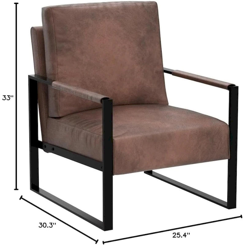 Fauteuil d'appoint rembourré Mid-Century Modern avec accoudoirs en métal