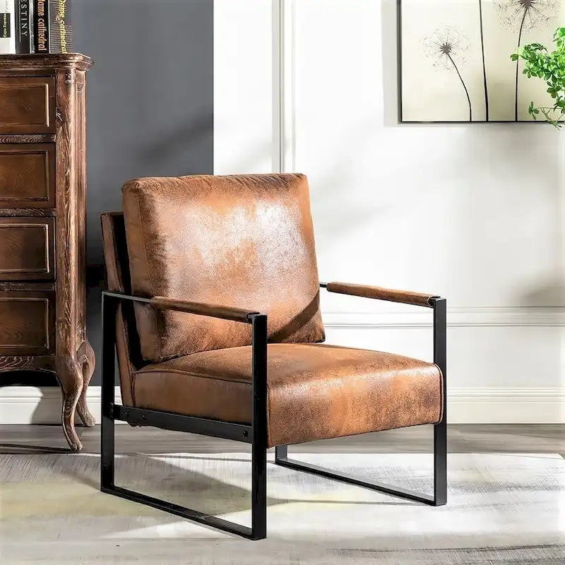 Fauteuil d'appoint rembourré Mid-Century Modern avec accoudoirs en métal