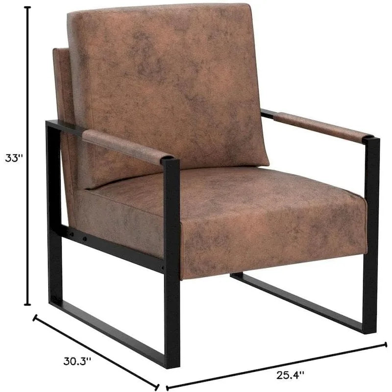 Fauteuil d'appoint rembourré Mid-Century Modern avec accoudoirs en métal