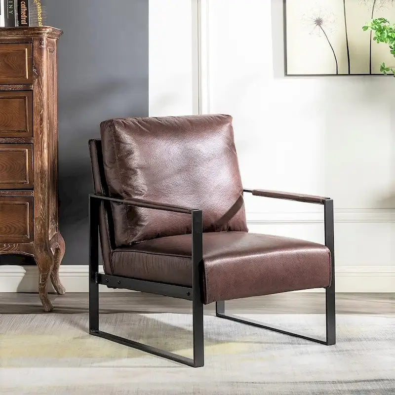 Fauteuil d'appoint rembourré Mid-Century Modern avec accoudoirs en métal