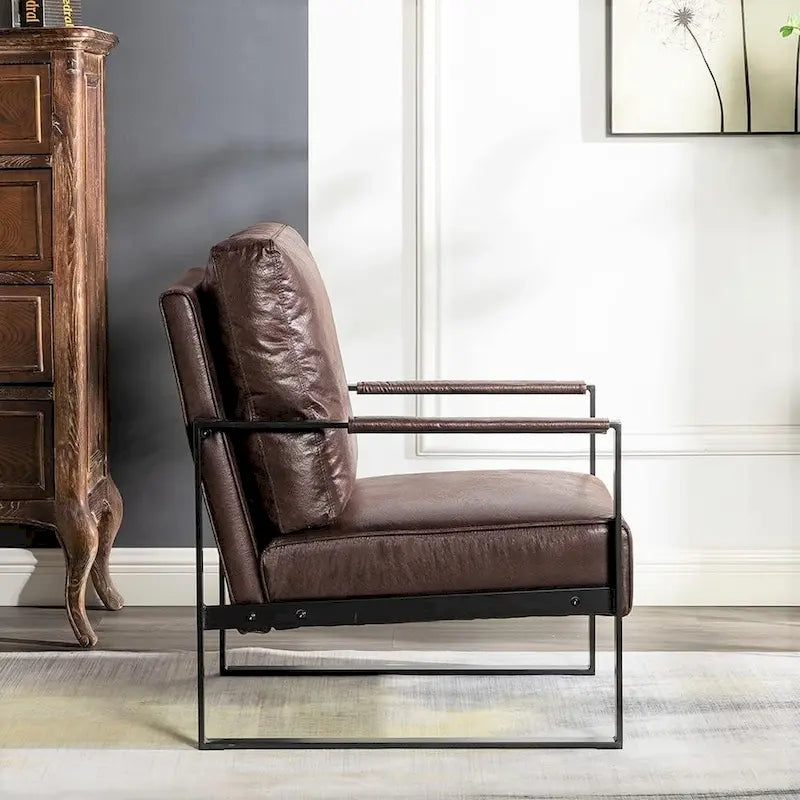 Fauteuil d'appoint rembourré Mid-Century Modern avec accoudoirs en métal
