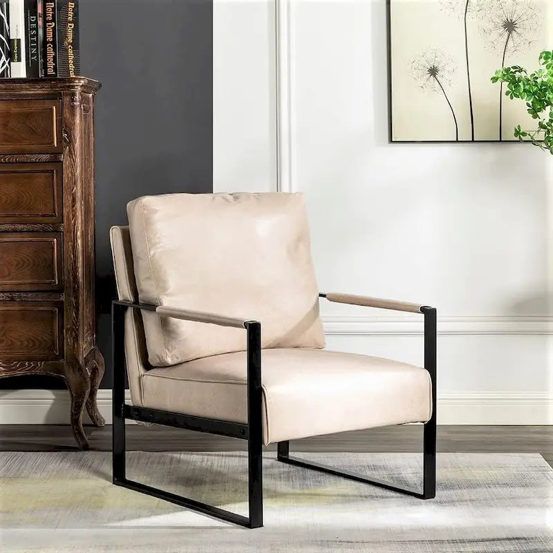 Fauteuil d'appoint rembourré Mid-Century Modern avec accoudoirs en métal