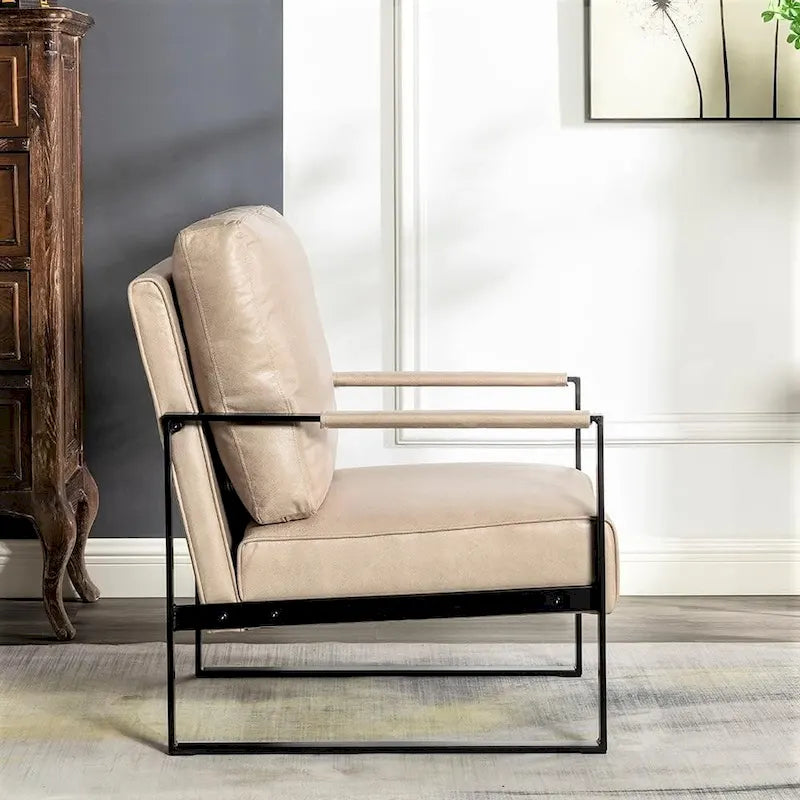 Fauteuil d'appoint rembourré Mid-Century Modern avec accoudoirs en métal
