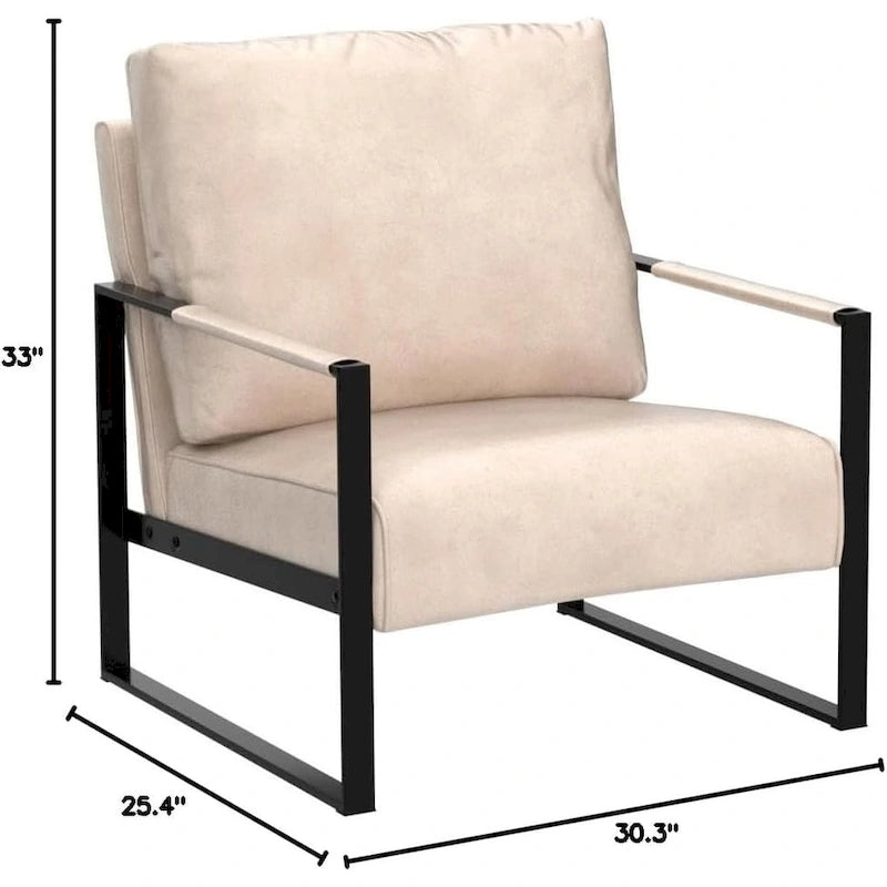 Fauteuil d'appoint rembourré Mid-Century Modern avec accoudoirs en métal