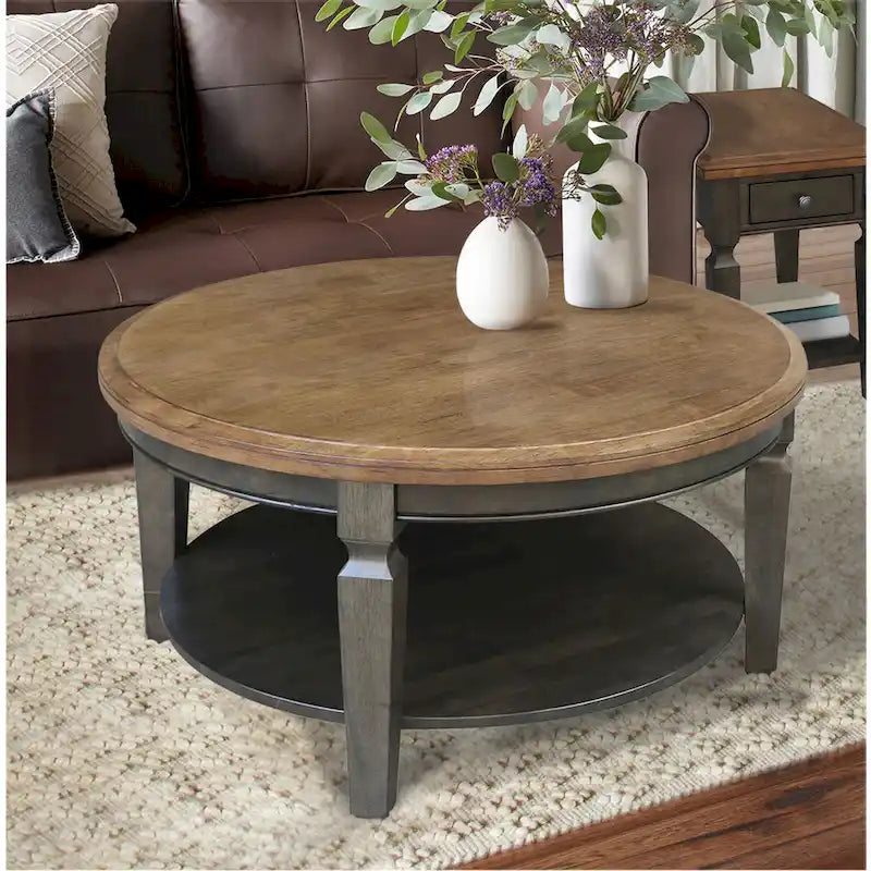 Table basse ronde avec étagère inférieure
