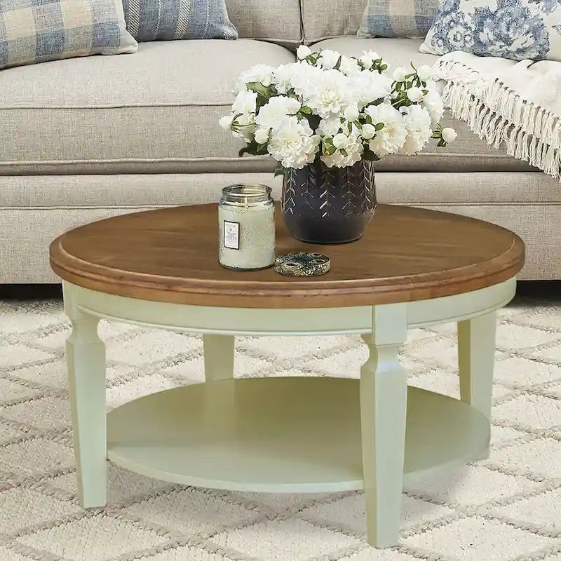 Table basse ronde avec étagère inférieure