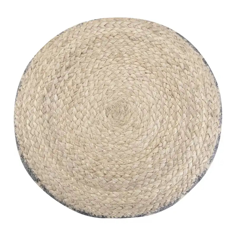 Pouf rond en jute tressé et coton