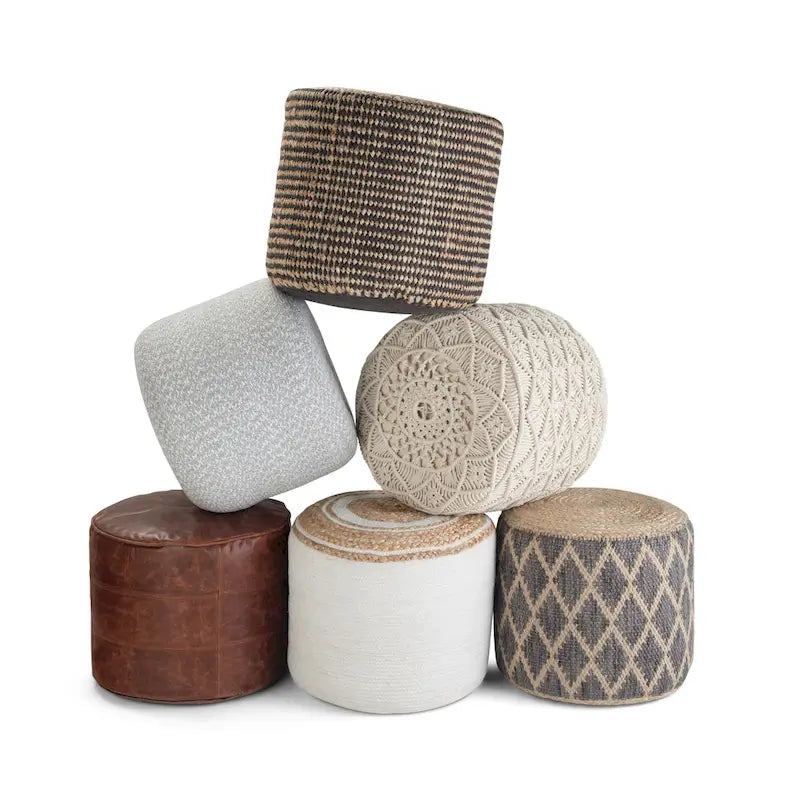 Pouf rond en jute tressé et coton