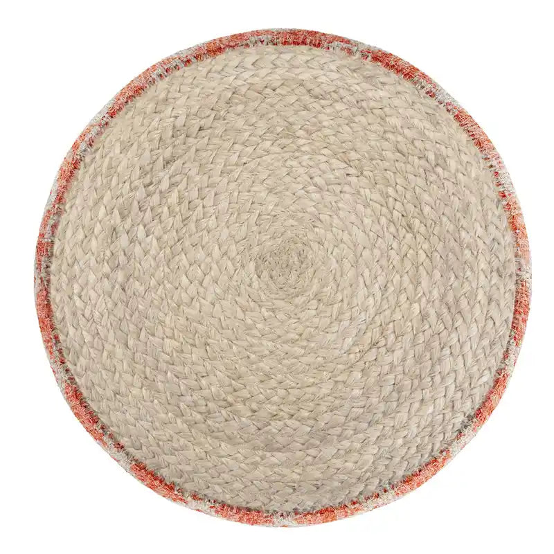 Pouf rond en jute tressé et coton