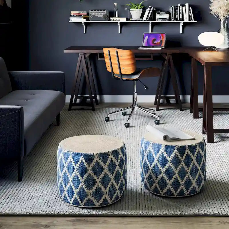 Pouf rond en jute tressé et coton